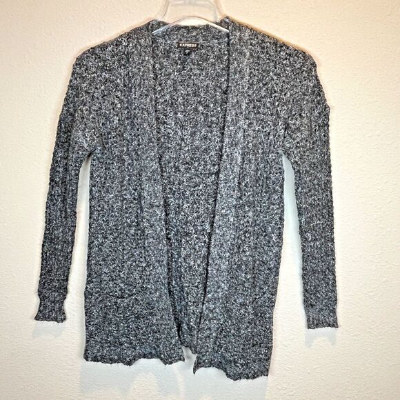 Express‎ Womens Cardigan Small Black/Gray Speckled Open Front Long Sleeve - Picture 1 of 8